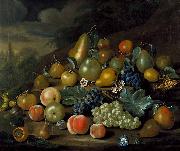 Charles Collins A Still Life of Pears, Peaches and Grapes oil on canvas